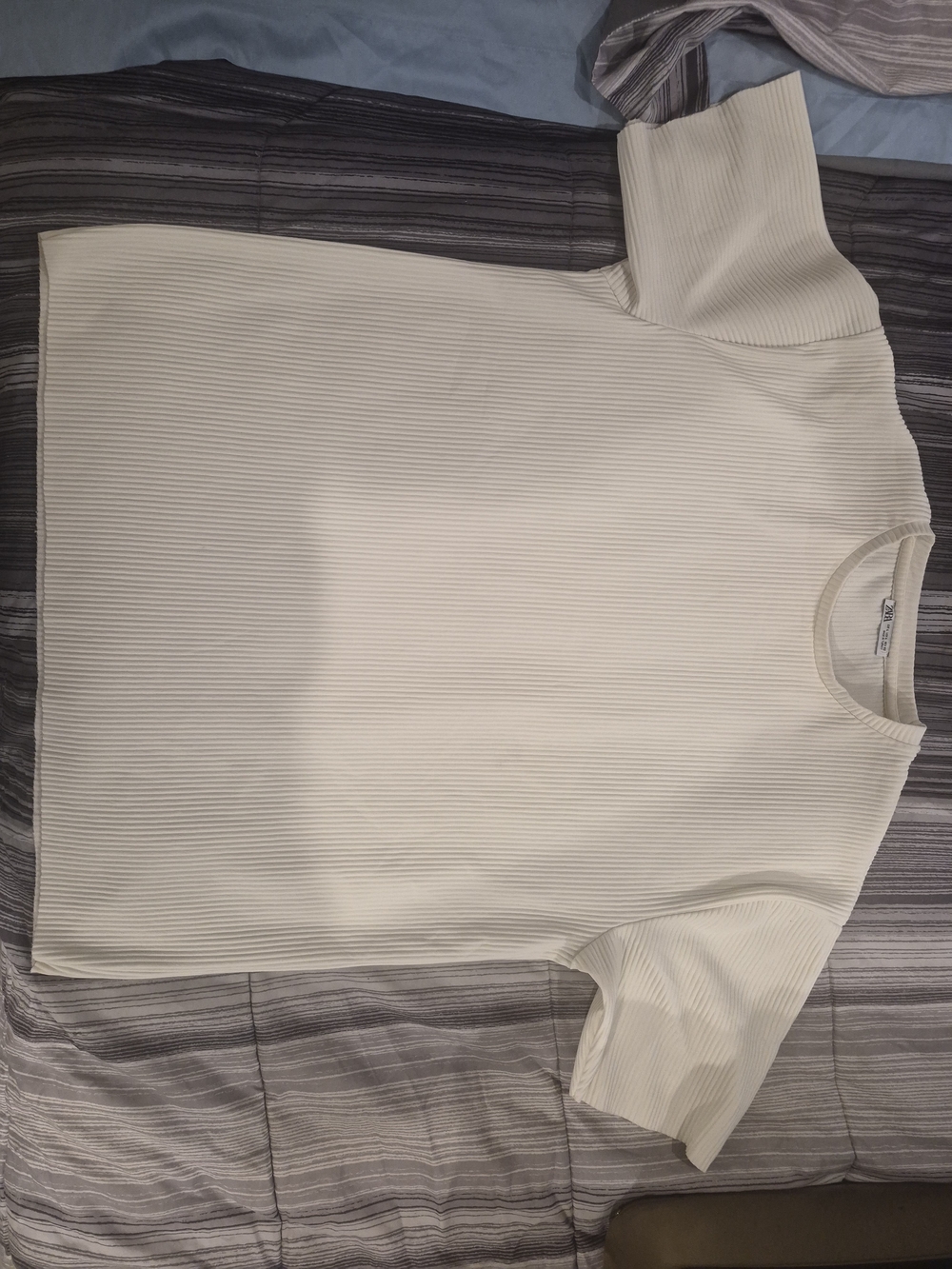 Zara Cream Ribbed Short Sleeve Tee